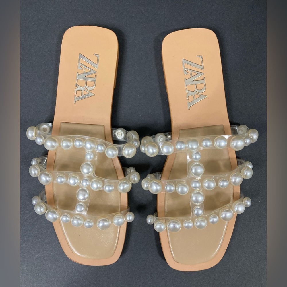 Zara Sandals Pearl Flat Slides Shoes Outdoor Beaded Sandals Women Flip …